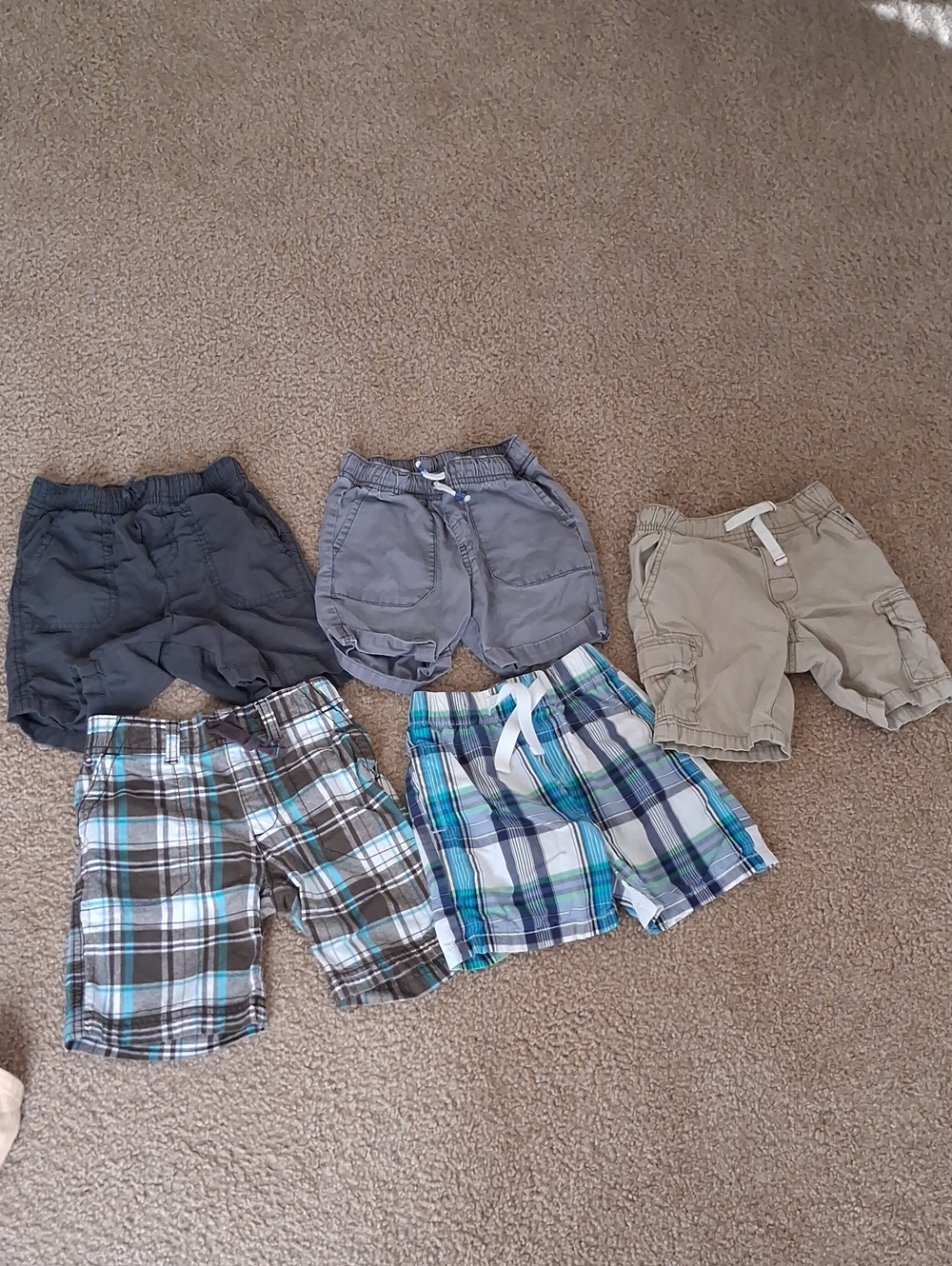 Carter's 3T Toddler Boys Cargo Plaid Shorts - Gray, Tan & Blue Plaid Bundle Lot